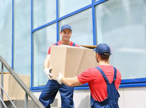 Furniture and office boxes being loaded for a local commercial move