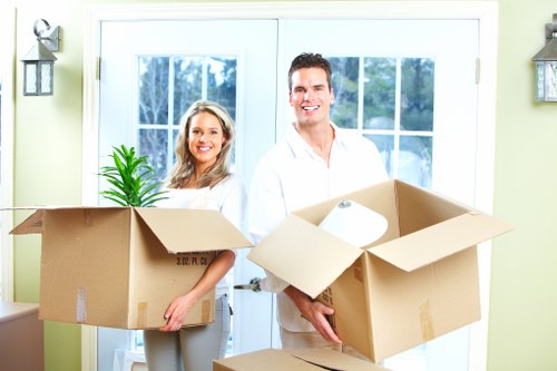 Packed boxes and furniture ready for transport in Finchley