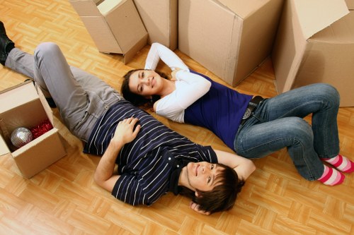 Packed boxes and furniture prepared for a house move